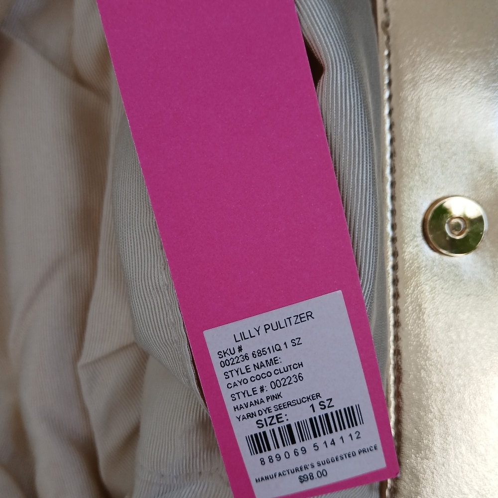 πNWTπ©·Lilly Pulitzer-Cayo Coco-Havana Pink-Wicker Clutch-Pink and white striped - Picture 5 of 6
